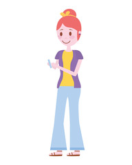 young woman with smartphone avatar character