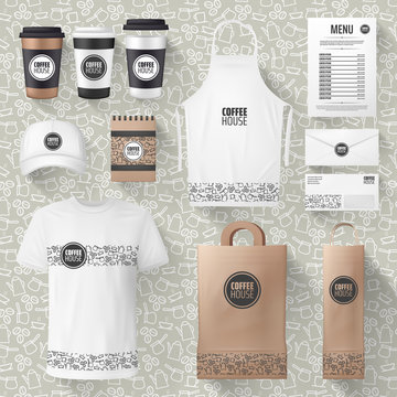 Fototapeta Vector cafe merchandise or coffee items mockups