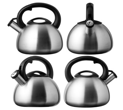 Stainless Steel Whistling Tea Kettle Isolated On White Background