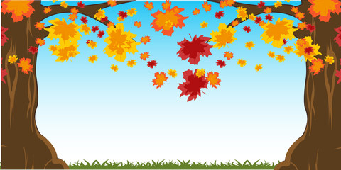 Autumn tree fall of the leaves on glade © santa43