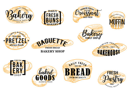 Bakery and pastry bread vector sketch lettering