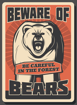 Beware of wild bear hunting season retro poster