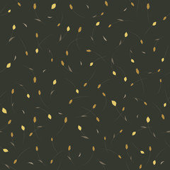 Seamless floral pattern with tiny white and yellow flowers scattered random on black background