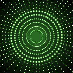 Vector Glowing Background, Green Circles, Abstract Lights on Dark Background.