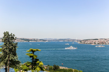 Bosphorus strait with ferry boats in Istanbul