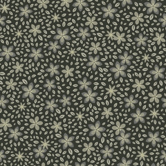 Seamless vector floral pattern with abstract small flowers and leaves in monochrome gray colors. Ditsy print.