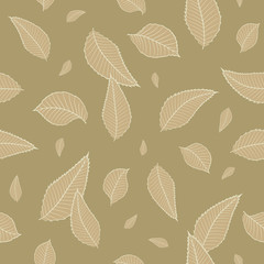 Seamless vector floral pattern with small leaves in monochrome beige colors. Ditsy print.