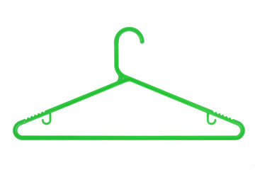 Green plastic coat hanger isolated on a white background