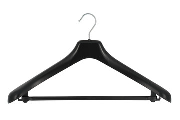 Black plastic coat hanger isolated on a white background