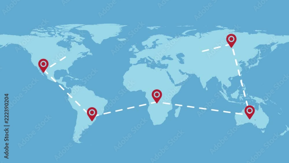 Aufkleber animation of world map with map pointer. world travel concept.