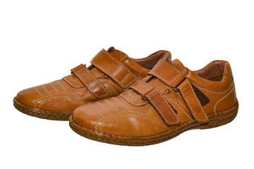 Men's shoes made of genuine brown leather on an isolated background 