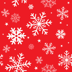 Naklejka na ściany i meble Winter red background with white snowflakes. For textile, paper, scrapbooking, wrapping, web and print design. Seamless pattern. Vector illustration. Christmas and New Year design.