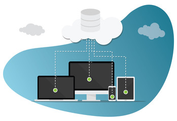 cloud computing technology with various devices and modern style bubble