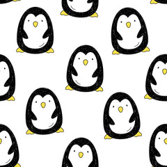 Vector seamless pattern with Penguins. The cartoon style. Drawing by hand
