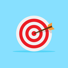 Target illustration flat, arrow at center of target board, flat design vector illustration