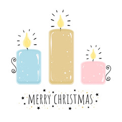 Wax candles for Christmas. Vector illustration in cartoon style