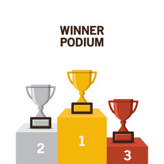 Trophy vector flat, winner podium, gold, silver, bronze, flat design vector illustration