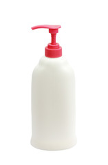 Plastic pump bottle without label isolated on white background