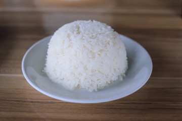 Plain rice on white plate, Jasmine rice on white dish