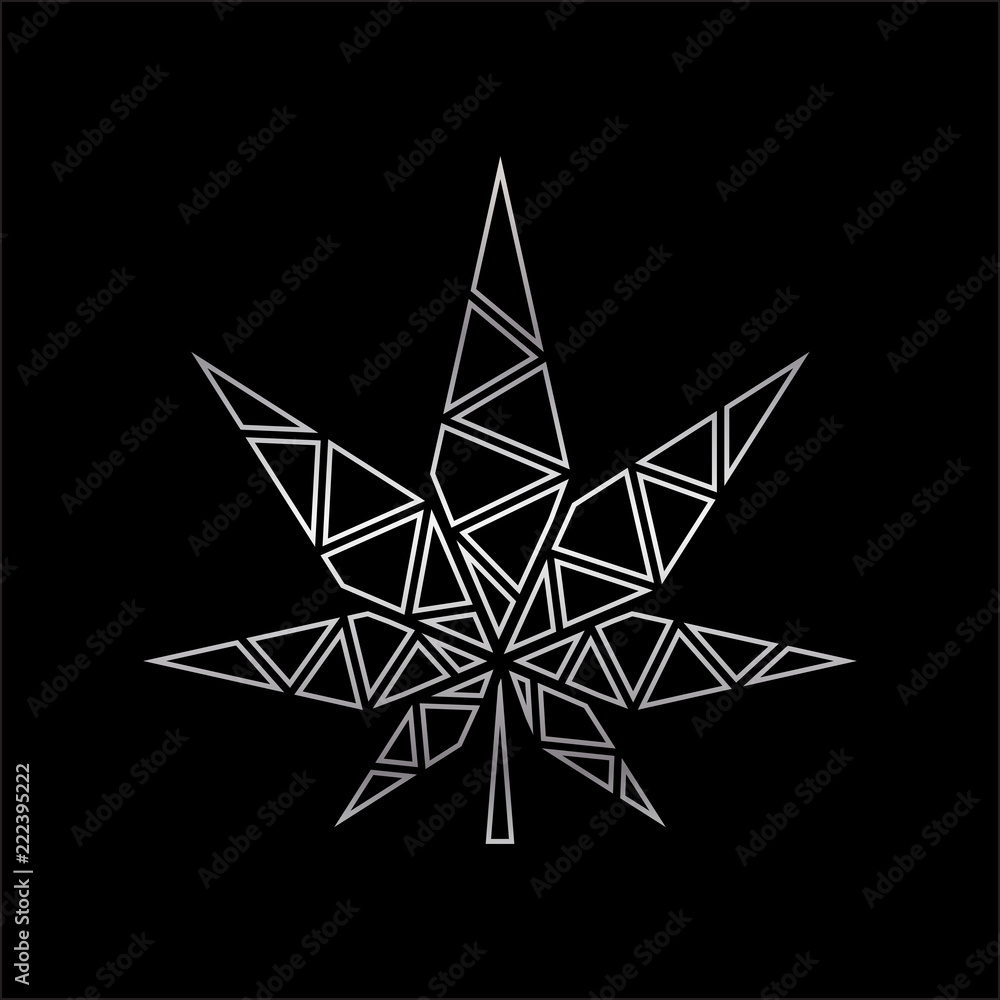 Poster geometric vector design of marijuana leaves, simple leaf shape outline