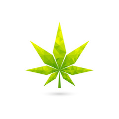 low poly cannabis logo, green leaf geometric vector design