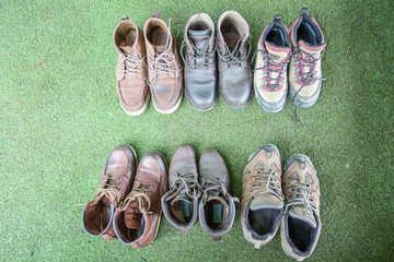 Hiking shoes, climber team,Teamwork concept.