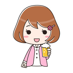 ビールを持つ女性　バストアップ