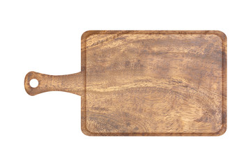 wooden tray with handle isolated on white background