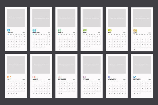 Modern minimal vertical Calendar Planner Template for 2019. Vector design editable template