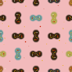 Virus bacterium pixel art pattern seamless. microbe background. Pathogenic infection Cell disease 8 bit. vector ornament