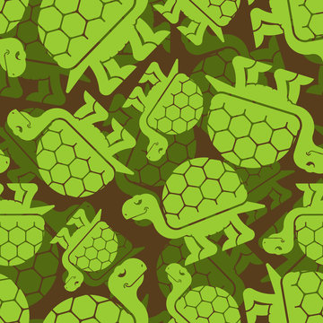 Turtle military pattern seamless. Army animal background. Soldier protective texture. Vector illustration.