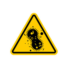 Attention Virus bacterium. Caution yellow road sign microbe Pathogenic infection Cell disease . Vector illustration.