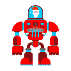 Santa robot Exoskeleton grandfather. Claus Cyborg warrior future. New Year Vector illustration