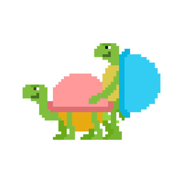 Turtle Sex Pixel Art. Tortoise Intercourse 8 Bit. Reptile Isolated. Animal Reproduction