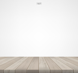 Room space with wooden floor and white wall background Vector.