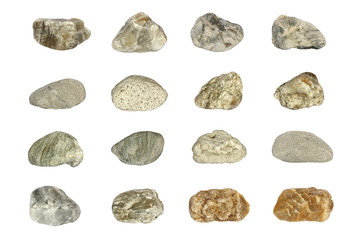 set of natural stone isolated on white background