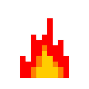 Fire Pixel Art. 8 Bit Flame. Vector Illustration