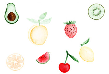 Fototapeta na wymiar Watercolor hand drawn fruits