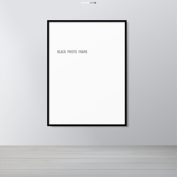Blank photo frame or picture frame in room space background. Vector.