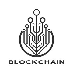 Concept logo template blockchain. Abstract geometric digital crypto currency sign.