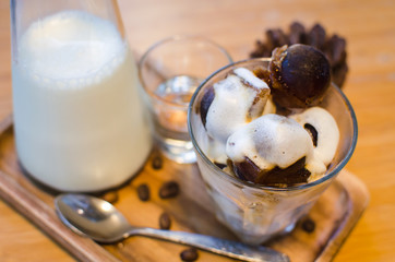 fresh milk serve with coffee ice cube