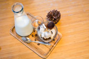 fresh milk serve with coffee ice cube