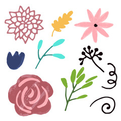 Naklejka na ściany i meble Flower graphic design. Vector set of floral elements with hand drawn flowers.