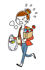 イラスト素材：買い物から帰る主婦
