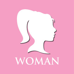 Illustration of woman logo on pink background