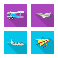 Vector illustration of plane and transport icon. Set of plane and sky stock vector illustration.