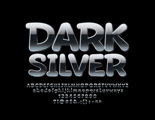 Vector Dark Silver Font. Metallic extra Alphabet Letters, Numbers and Symbols