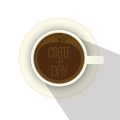 a cup of coffee and saucer, top view, vector illustration