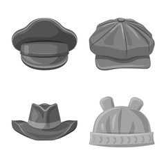 Vector illustration of headwear and cap logo. Set of headwear and accessory vector icon for stock.