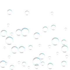 Underwater fizzing air bubbles on white background. Fizzy sparkles in water, sea, aquarium, ocean. Effervescent drink. Undersea vector texture.
